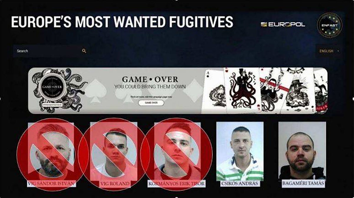 Imagen de los cinco fugitivos más buscados por la Europol y los tres detenidos en Alicante