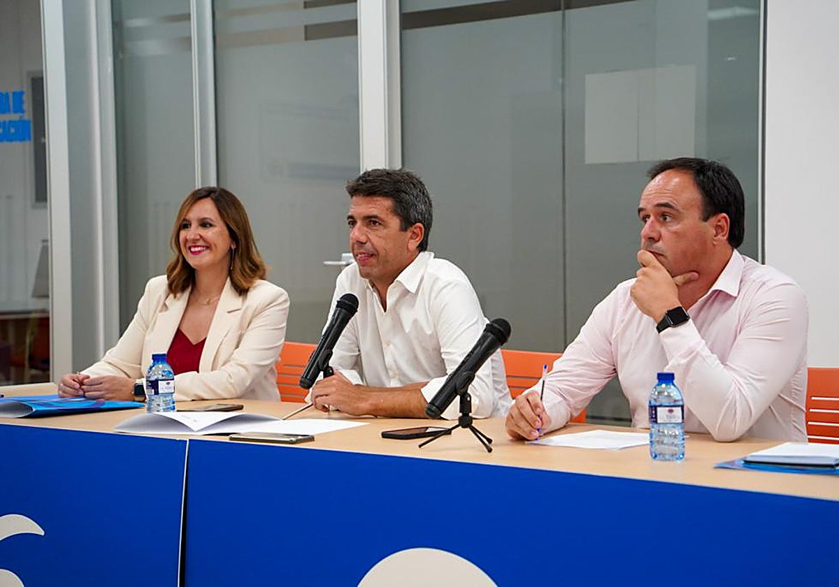 María José Catalá, Carlos Mazón y Juan Francisco Pérez Llorca, en la reunión de la Junta Directiva del PPCV, este jueves en Valencia