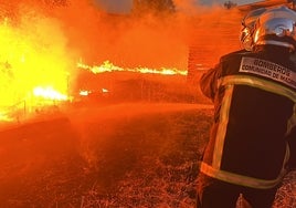 Un intoxicado leve por inhalación de humo tras arder tres naves agrícolas en Villanueva de Perales