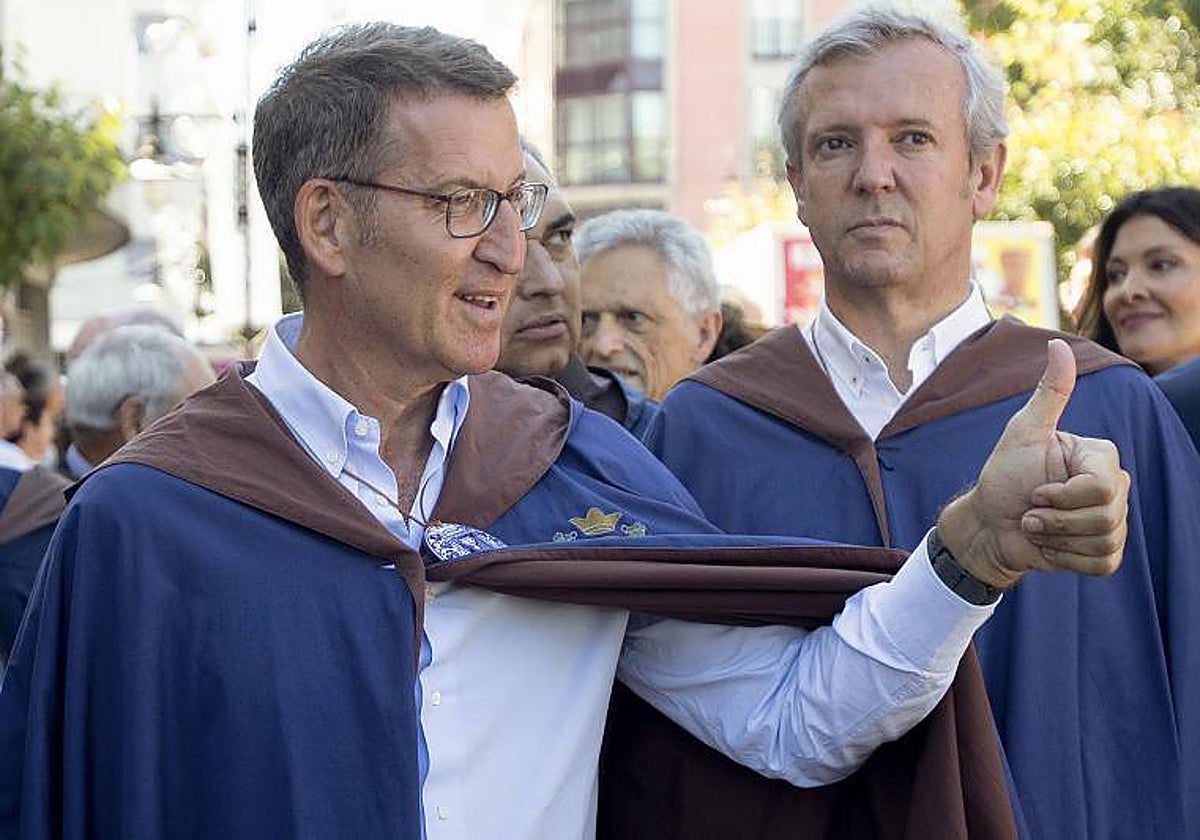 Alberto Núñez Feijóo, en la Fiesta del Albariño con el presidente de la Xunta, Alfonso Rueda