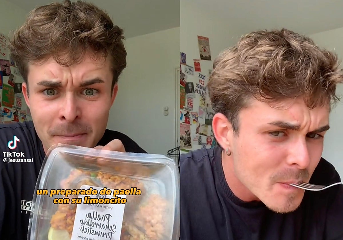 Imágenes del tiktoker Jesús Ansal probando una paella en Holanda
