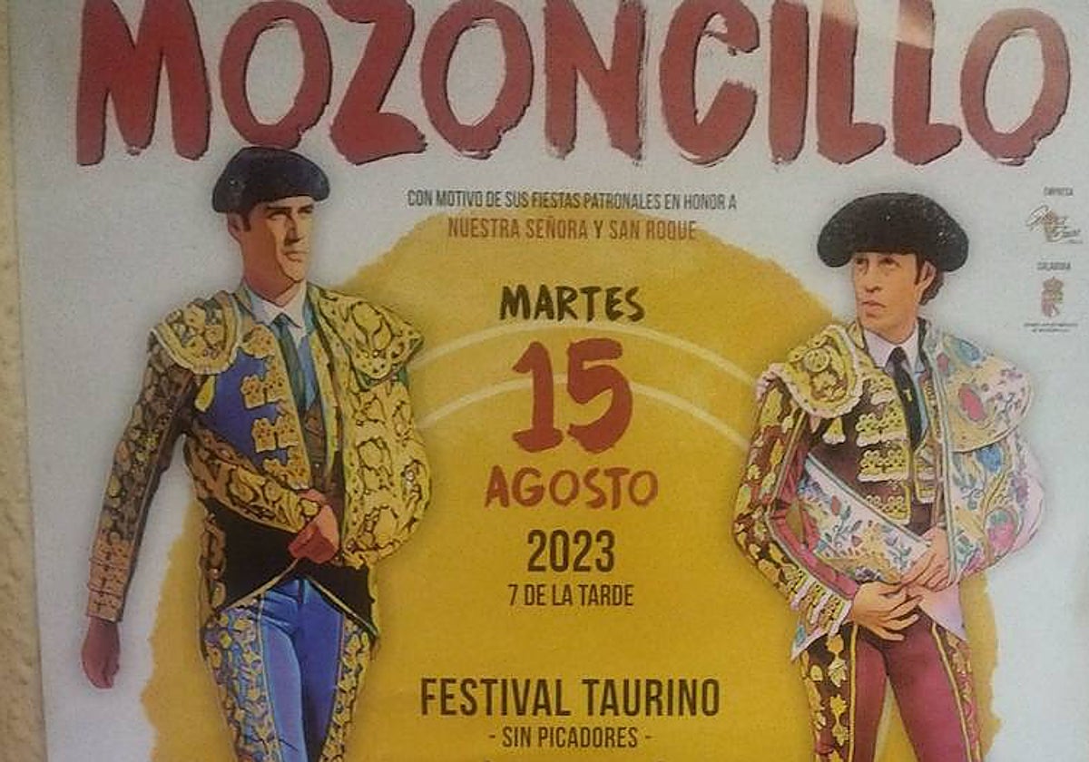Cartel del festejo taurino en Mozoncillo (Segovia) del mano a mano de Jesulín y Finito de Córdoba