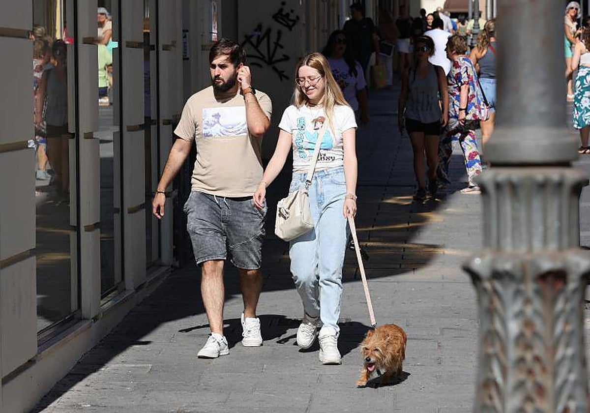 Una pareja de jóvenes pasea por el centro de la capital cordobesa