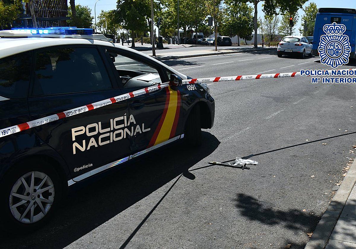 El machete utilizado para la agresión junto a un coche de la Policía