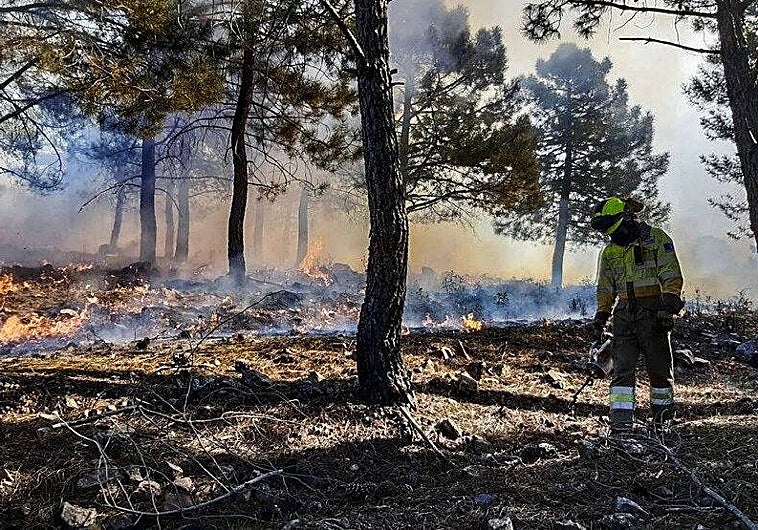 Personal del Plan Infocam trabaja en la extinción de uno de los incendios declarados en Castilla-La Mancha