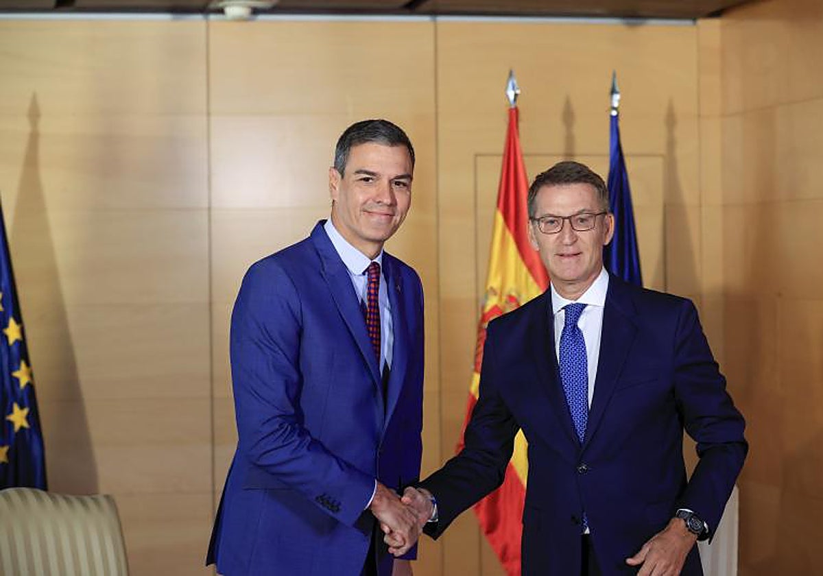 El presidente del Gobierno en funciones y secretario general del PSOE, Pedro Sánchez, y el líder del PP, Pedro Sánchez, este miércoles en el Congreso