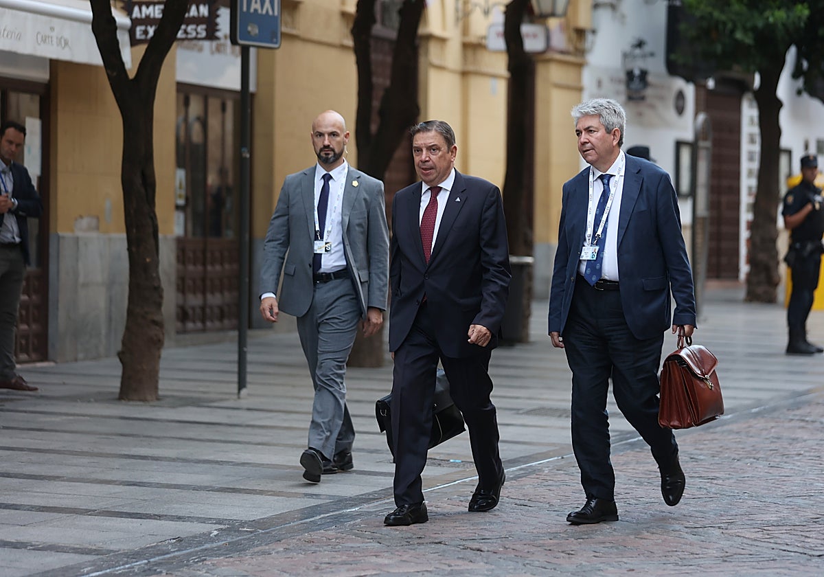 El ministro, a su llegada al Palacio de Congresos, esta mañana