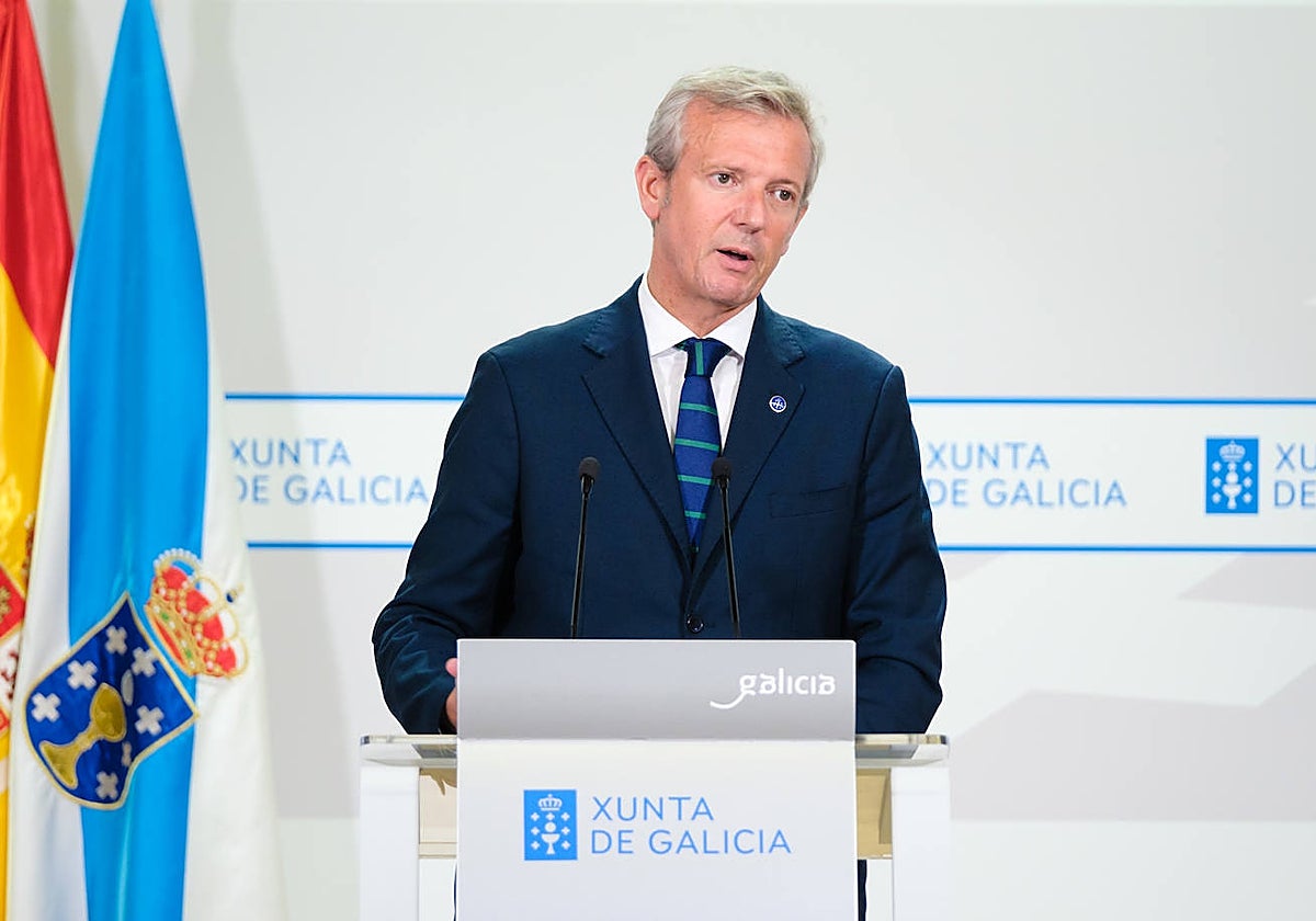 Alfonso Rueda, este jueves en rueda de prensa tras el Consello