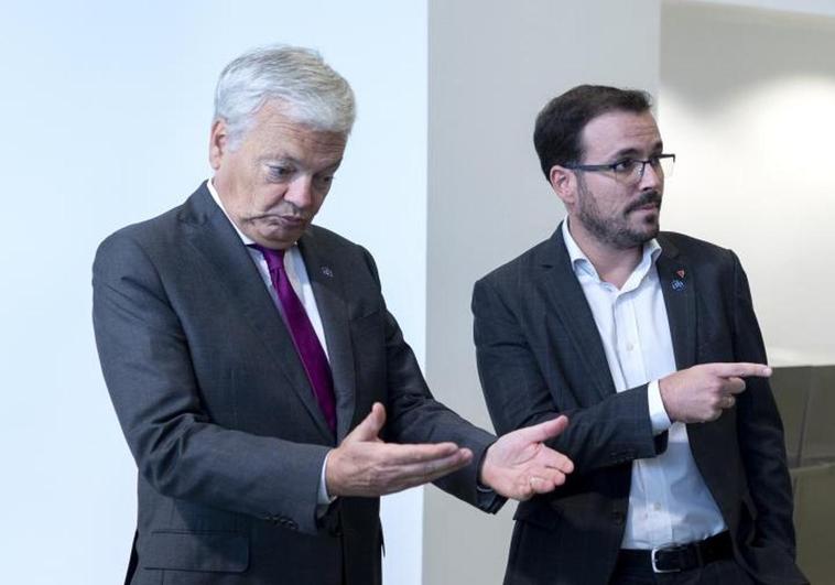 El Comisario Reynders ayer en Madrid con el Ministro de Consumo en funciones, Alberto Garzón