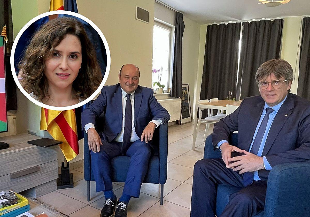 Ayuso, arriba; Ortuzar y Puigdemont, abajo