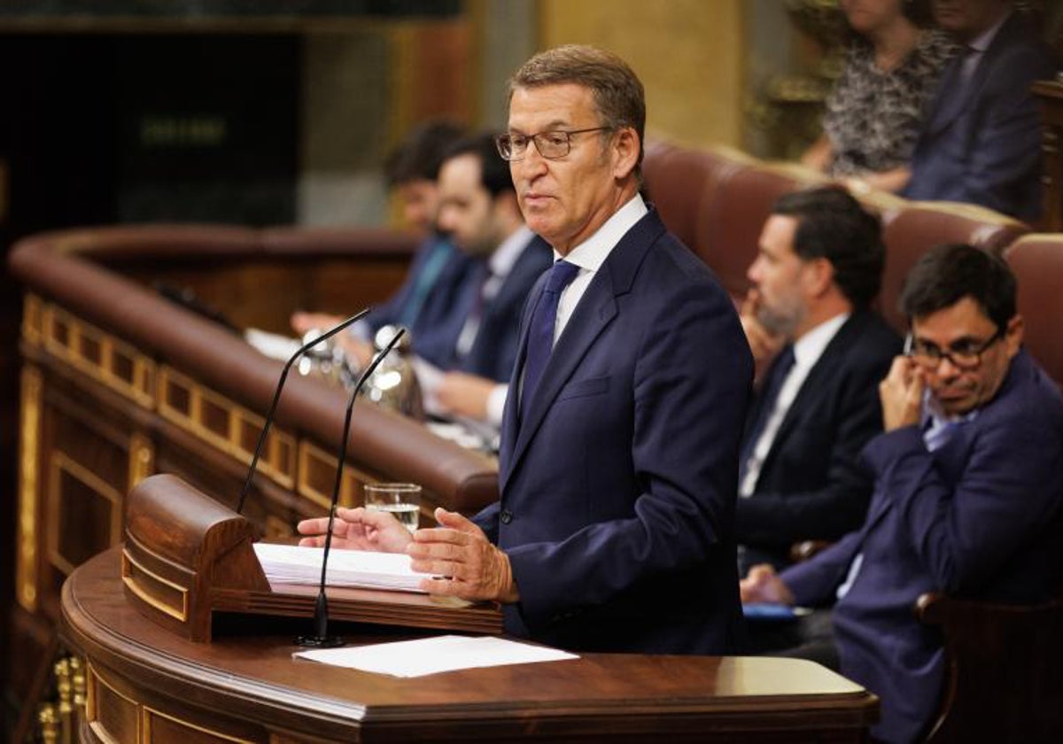 Alberto Núñez Feijóo, presidente del Partido Popular, en su discurso inicial en la sesión de investidura