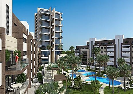 Imagen secundaria 1 - Si sumamos la inversión inicial del proyecto que ideó Rafael Castelló para ÑXXI y actualizó en 2016 (unos 36 millones de euros para las tres patas del complejo residencial con 120 viviendas de lujo) a los 14 millones de inversión que ha costado acabar las obras por parte del grupo empresarial cordobés Agrifuide, el conjunto habrá costado más de 50 millones de euros. Altas prestaciones particulares y comunes y un promedio de coste por vivienda de 400.000 euros. En la torre, todas vendidas menos una.