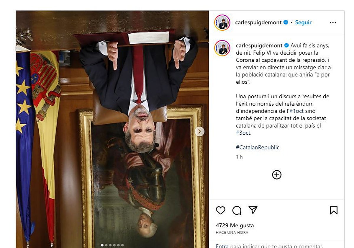 Captura del mensaje de Puigdemont en Instagram