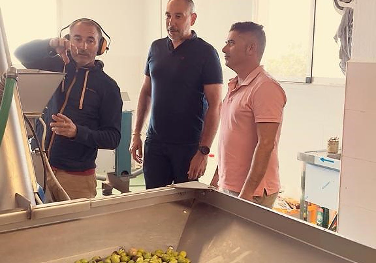 Los concejales alteanos de Agricultura y Patrimonio, durante su visita a la almazara municipal.