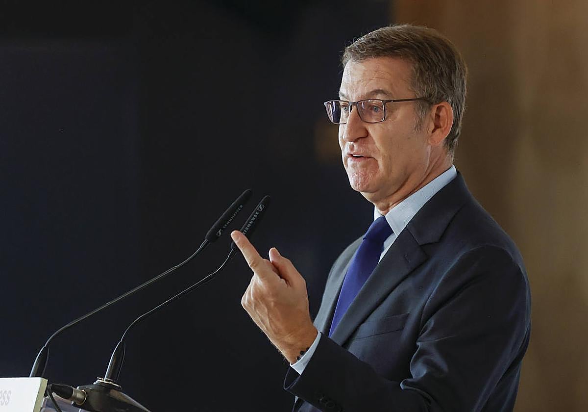 Feijóo, durante su intervención previa al acto de Marga Prohens en Madrid