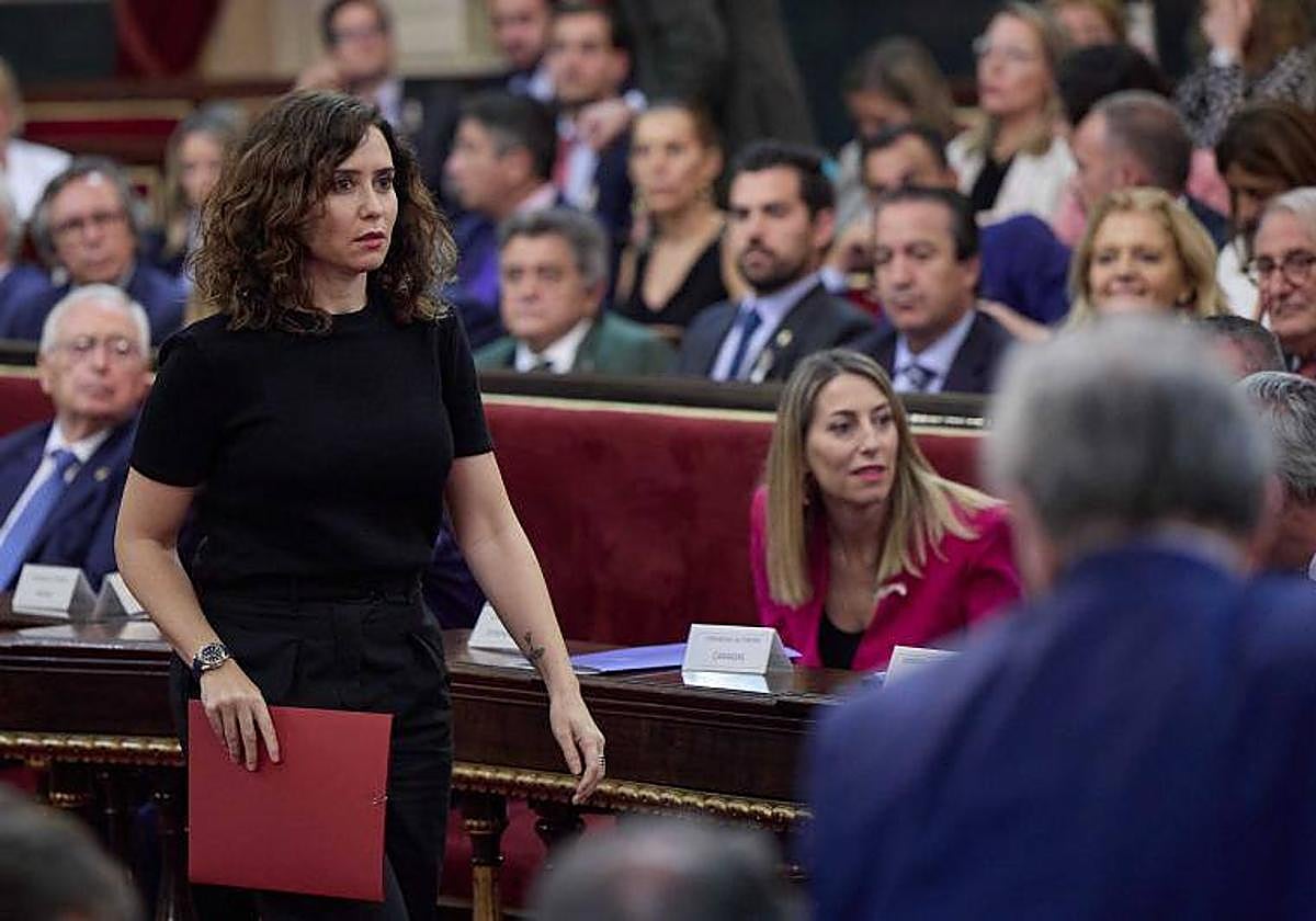 La presidenta de la Comunidad de Madrid, Isabel Díaz Ayuso, en el Senado este jueves