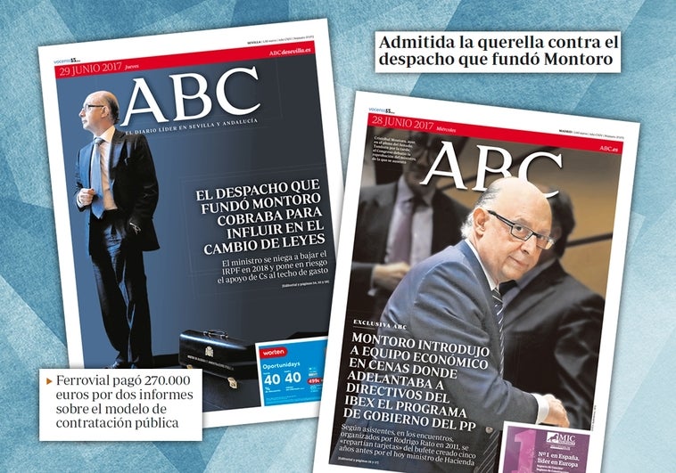 Los escándalos del bufete fundado por Montoro fueron portada en ABC el 28 y 29 de junio