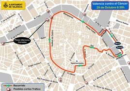 Calles cortadas y líneas de la EMT desviadas en Valencia el domingo 29 de octubre por la 'Carrera contra el cáncer'