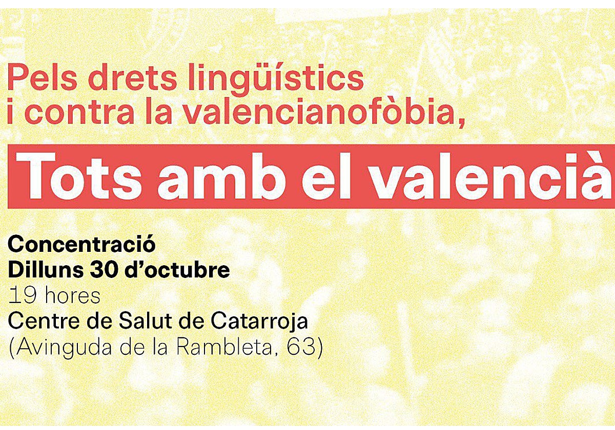 Cartel de la concentración de Plataforma per la Llengua en el centro de salud de Catarroja (Valencia)