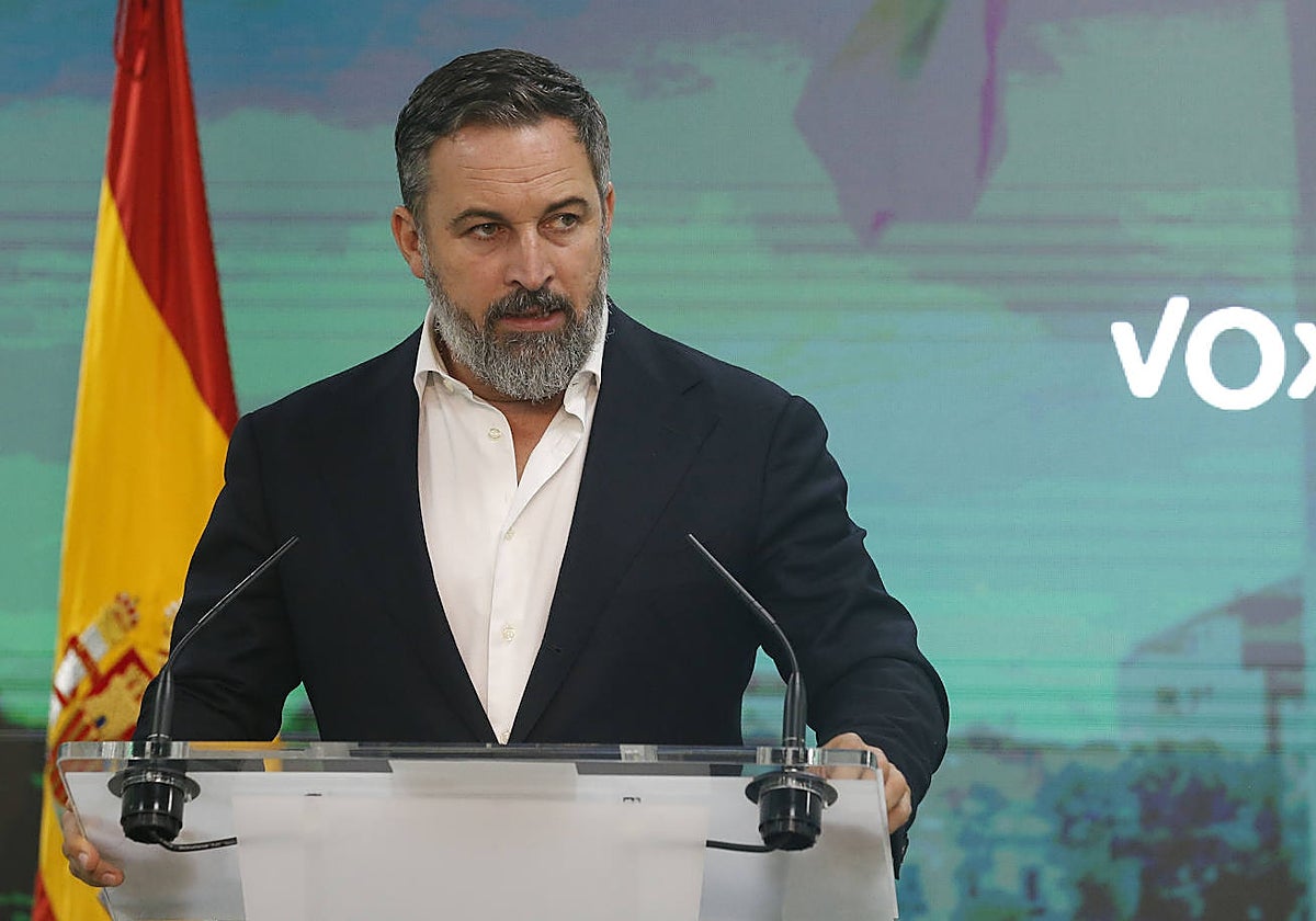 El presidente de Vox, Santiago Abascal, el lunes de la semana pasada, en la sede del partido. En vídeo, sus declaraciones.