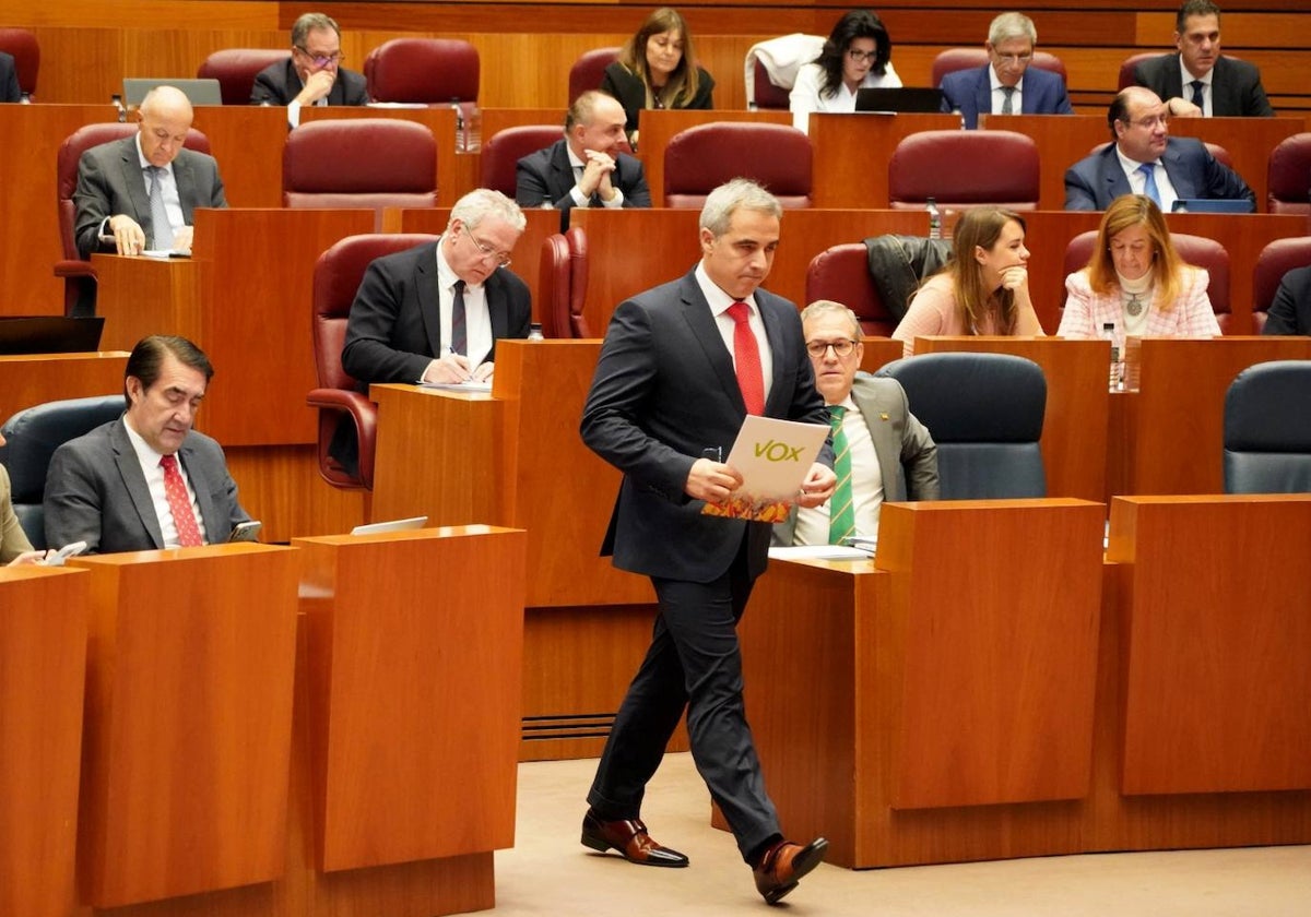 El procurador de Vox José Antonio Palomo durante la segunda jornada del pleno de las Cortes de Castilla y León