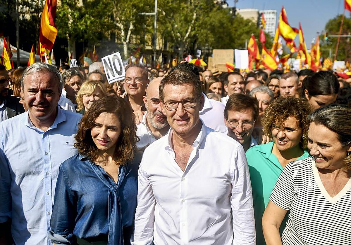 Alberto Núñez Feijóo en la concentración contra la amnistía en Barcelona