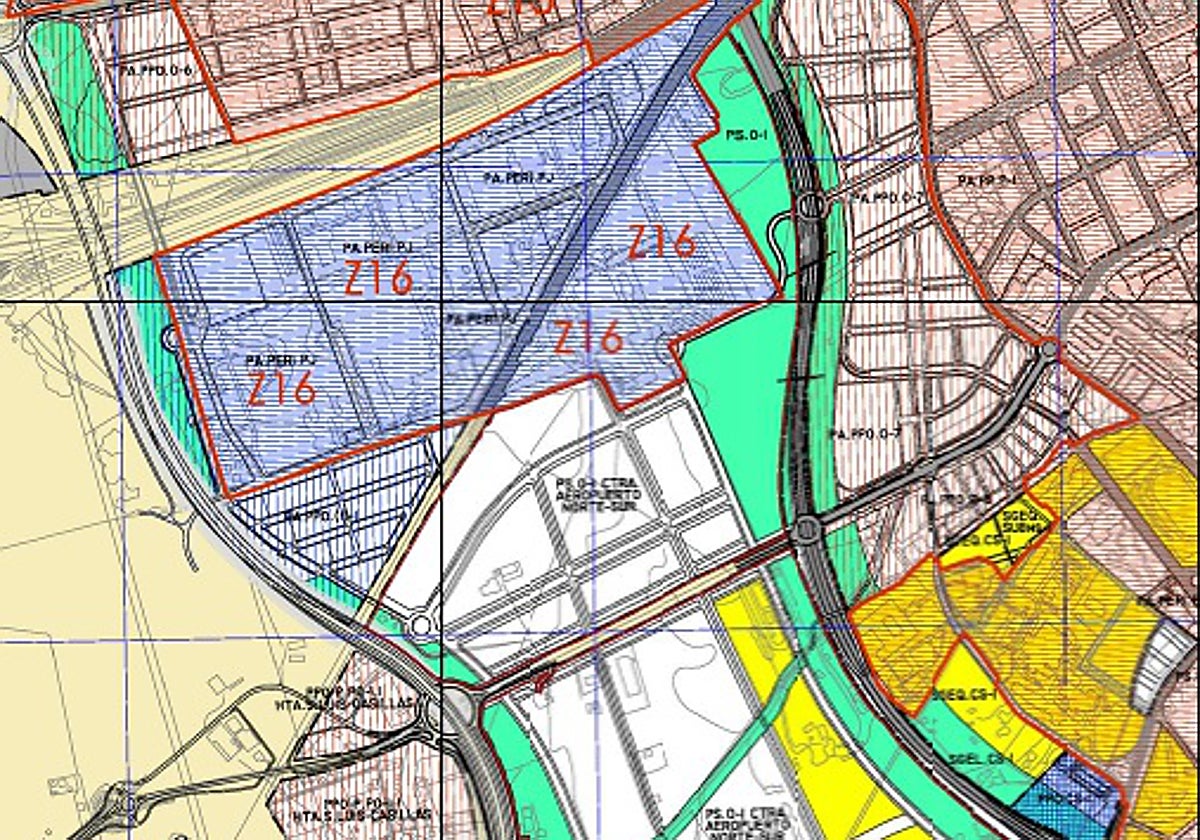 En azul, la zona industrial; en blanco la residencial