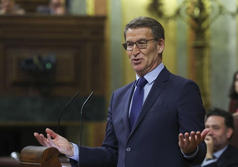 El presidente del PP, ALberto Núñez Feijóo, en la tribuna del Congreso