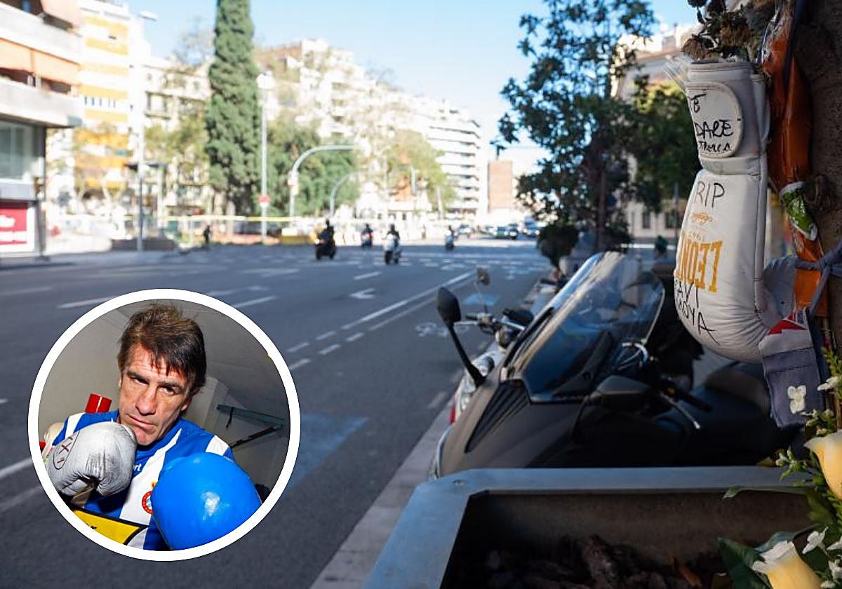El punto donde Xavi Moya sufrió el accidente mortal. En pequeño, el púgil con la camiseta del R.C.D. Espanyol