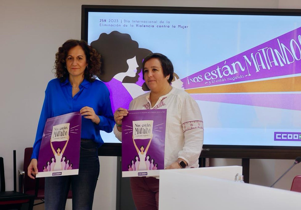 Nuria López y Patricia Laguna, con el cartel del Día contra la Eliminación de la Violencia contra la Mujer