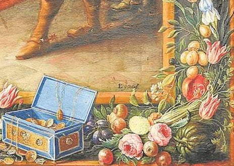 Imagen secundaria 1 - En grande, 'Guillermo de Moncada, Barón de Cerbeillo'; abajo, detalles de los dos cuadros