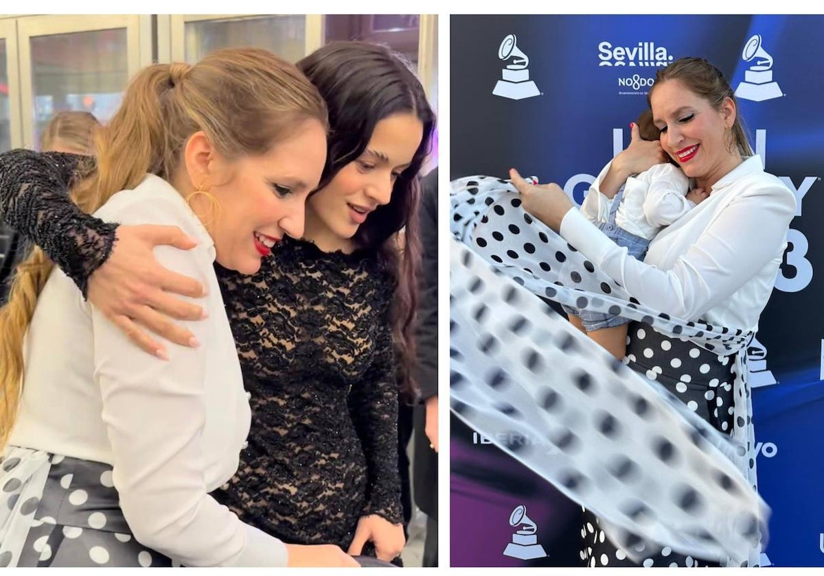 A la derecha, María Toledo con su hijo Vicente y a la izquierda, Rosalía abraza a la cantante