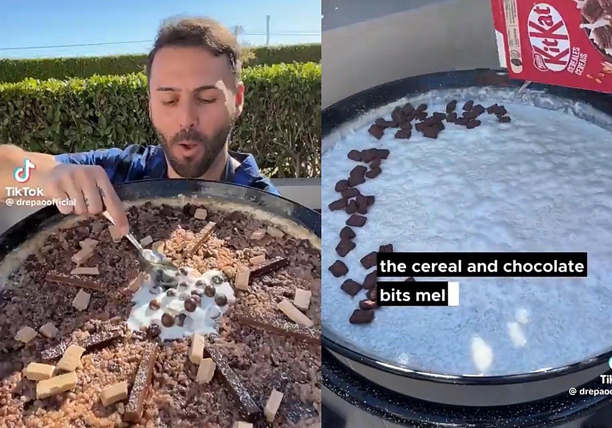 Capturas del vídeo de la paella KitKat publicado por el cocinero Dre Pao