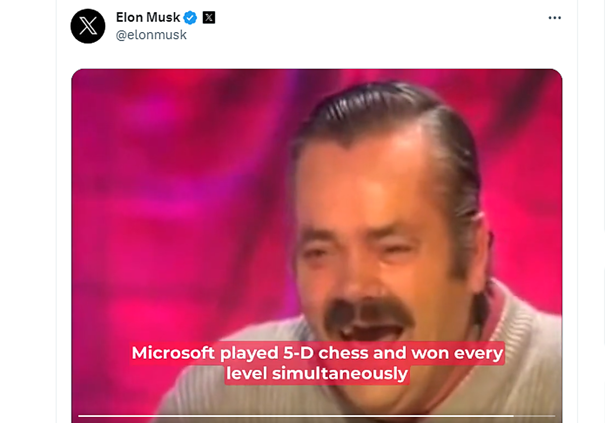 Tweet de Elon Musk subiendo el vídeo de 'El Risitas' con subtítulos inventados en inglés