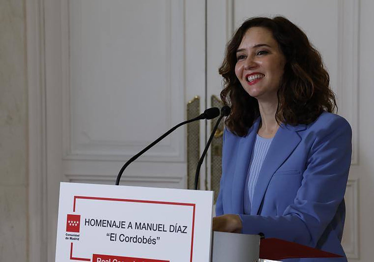 La presidenta de la Comunidad de Madrid, isabel Díaz Ayuso, este lunes en el homenaje a 'El Cordobés'