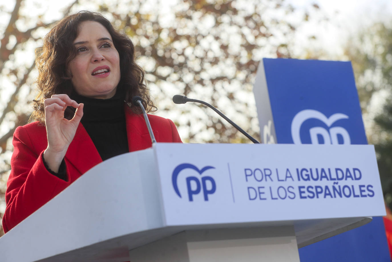 Isabel Díaz Ayuso, presidenta de la Comunidad de Madrid, durante el acto contra la amnistía en el Templo de Debod