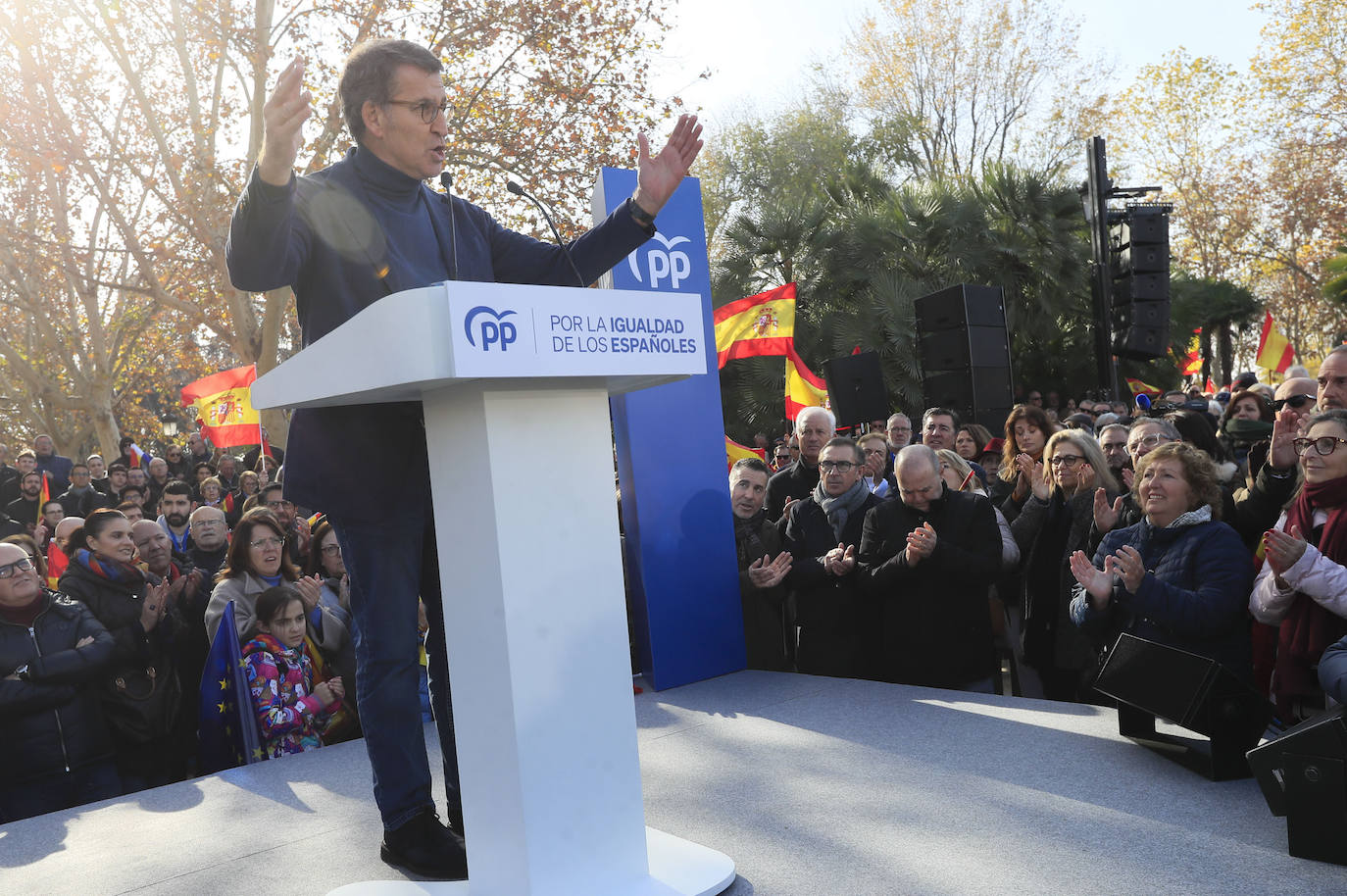 Feijóo durante su discurso contra la amnistía en el acto en el Templo de Debod