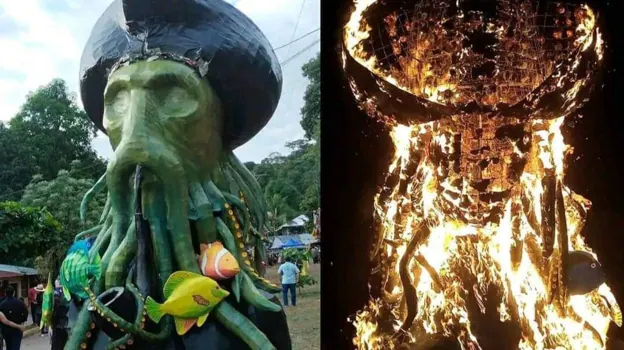 La Quema de una de las esculturas en Trinidad, Santa Bárbara.