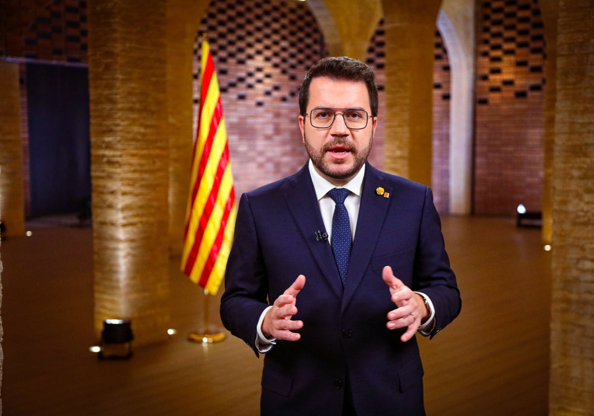 Pere Aragonès, presidente de la Generalitat, hoy, durante su discurso de Navidad