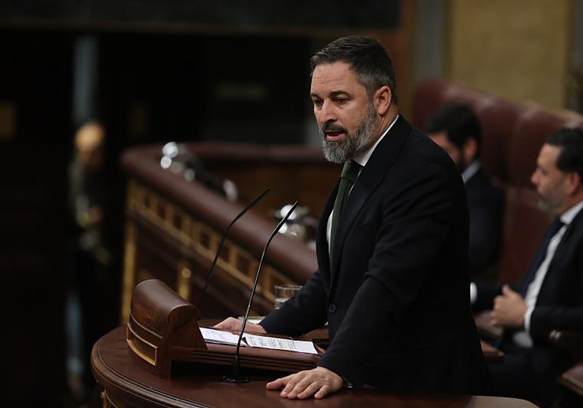 El líder de Vox, Santiago Abascal, en un discurso desde la tribuna del Congreso