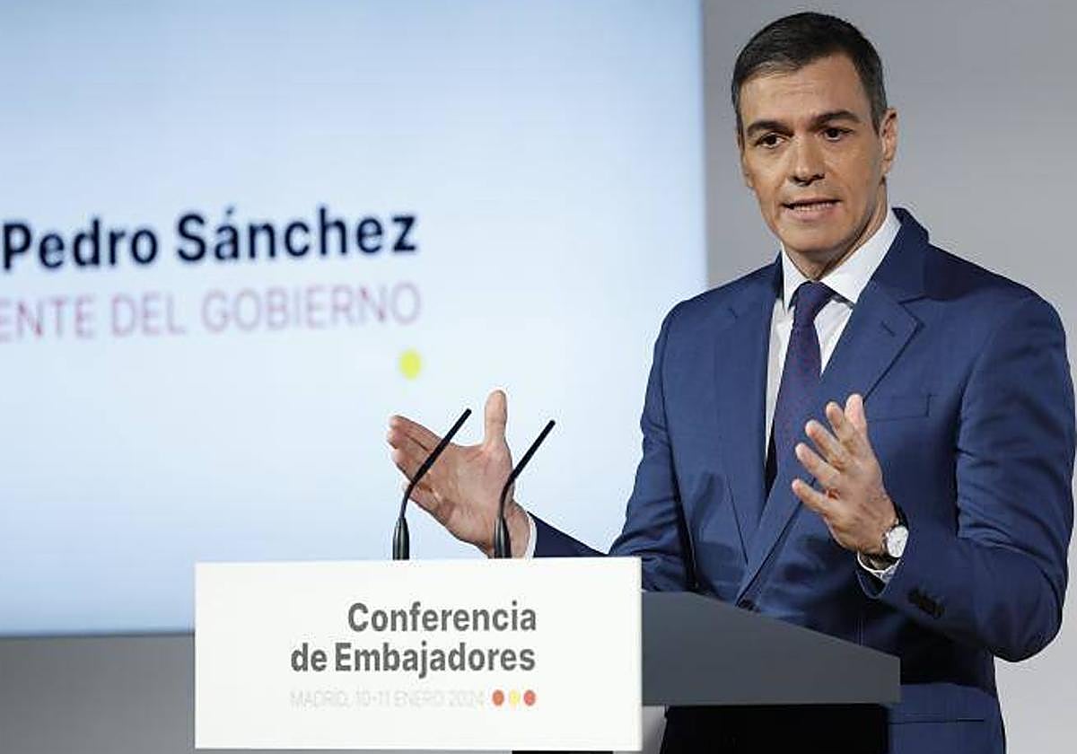 El presidente del Gobierno, Pedro Sánchez, durante la Conferencia de Embajadores