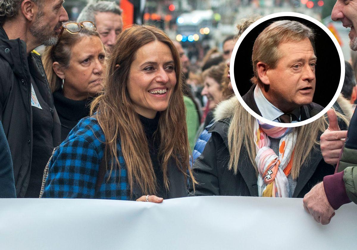La actriz Itziar Ituño, durante la manifestación. En pequeño, Bingen Zupiria