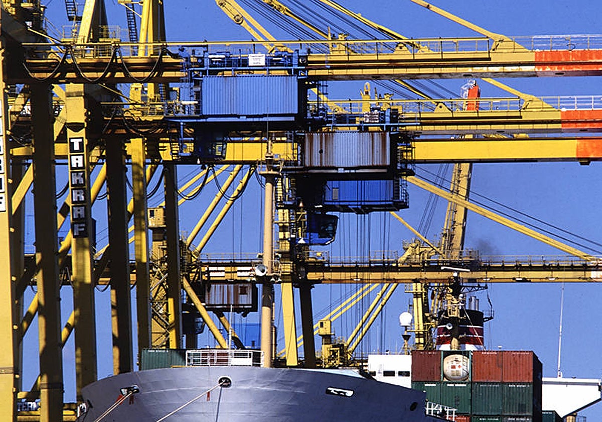 Imagen de contenedores con importaciones hortofrutícolas en el puerto de Valencia