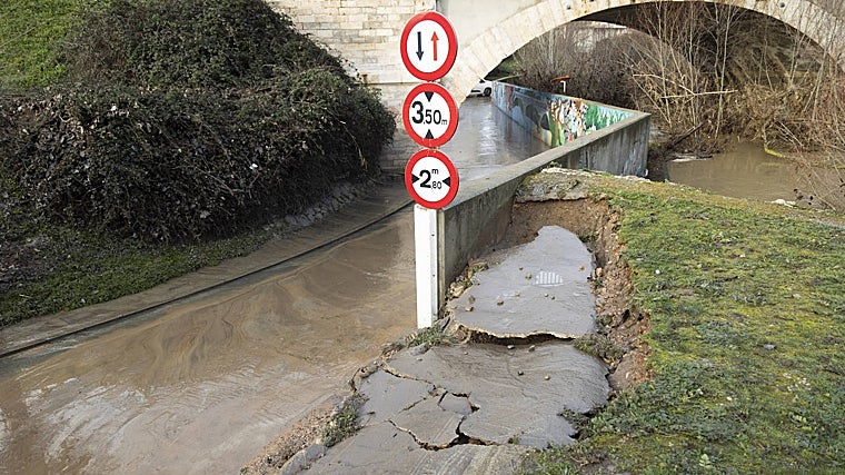 La crecida derribó el muro construido para intentar contener el avance del río a su paso por Viana de Cega (Valladolid)