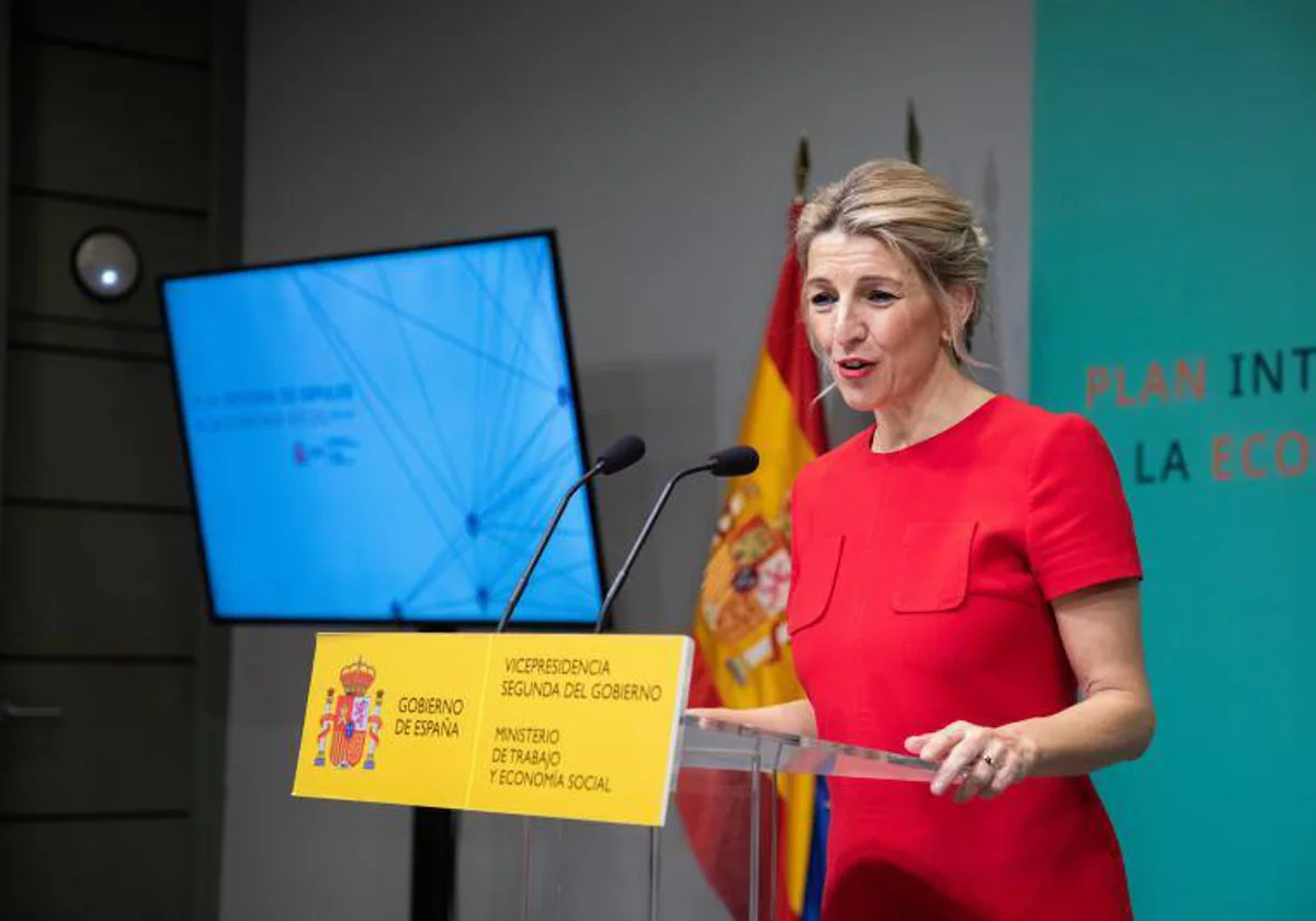 Imagen de Yolanda Díaz en la presentación del Plan Integral de Impulso de la Economía Social 2024-2025