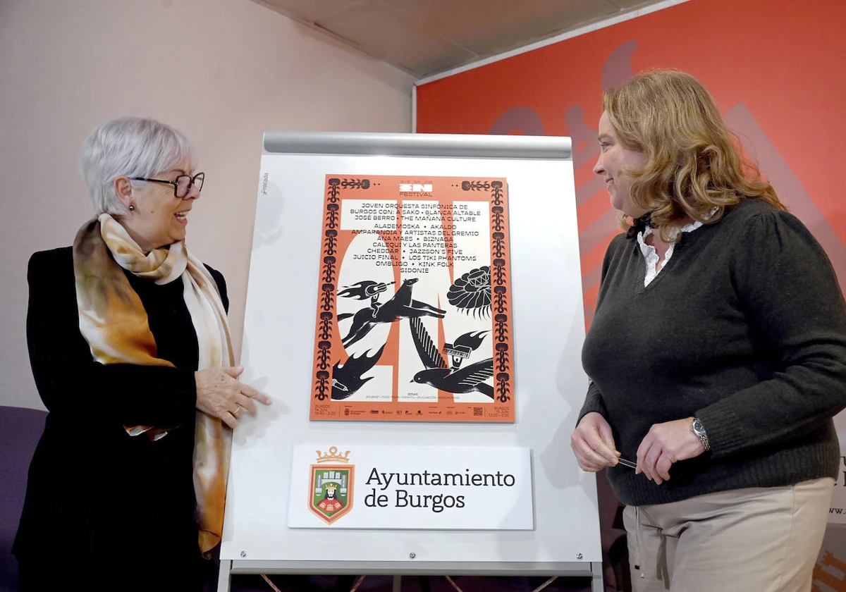 La alcaldesa de Burgos, Cristina Ayala (D), y la presidenta de Párkinson Burgos, María Jesús Delgado (I), presentan el Festival de Párkinson