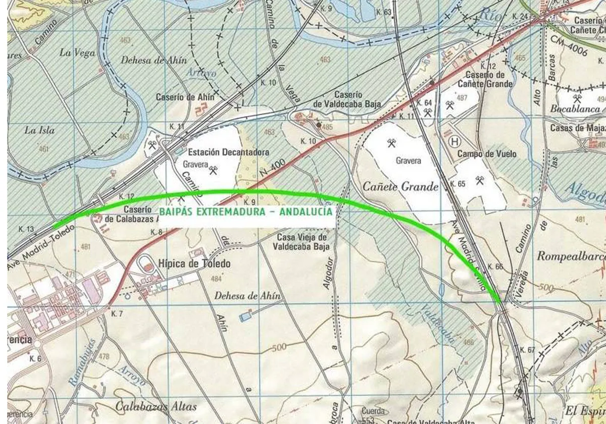 Ejemplo de 'bypass' sur entre la línea de Toledo (Extremadura) yla de Andalucía