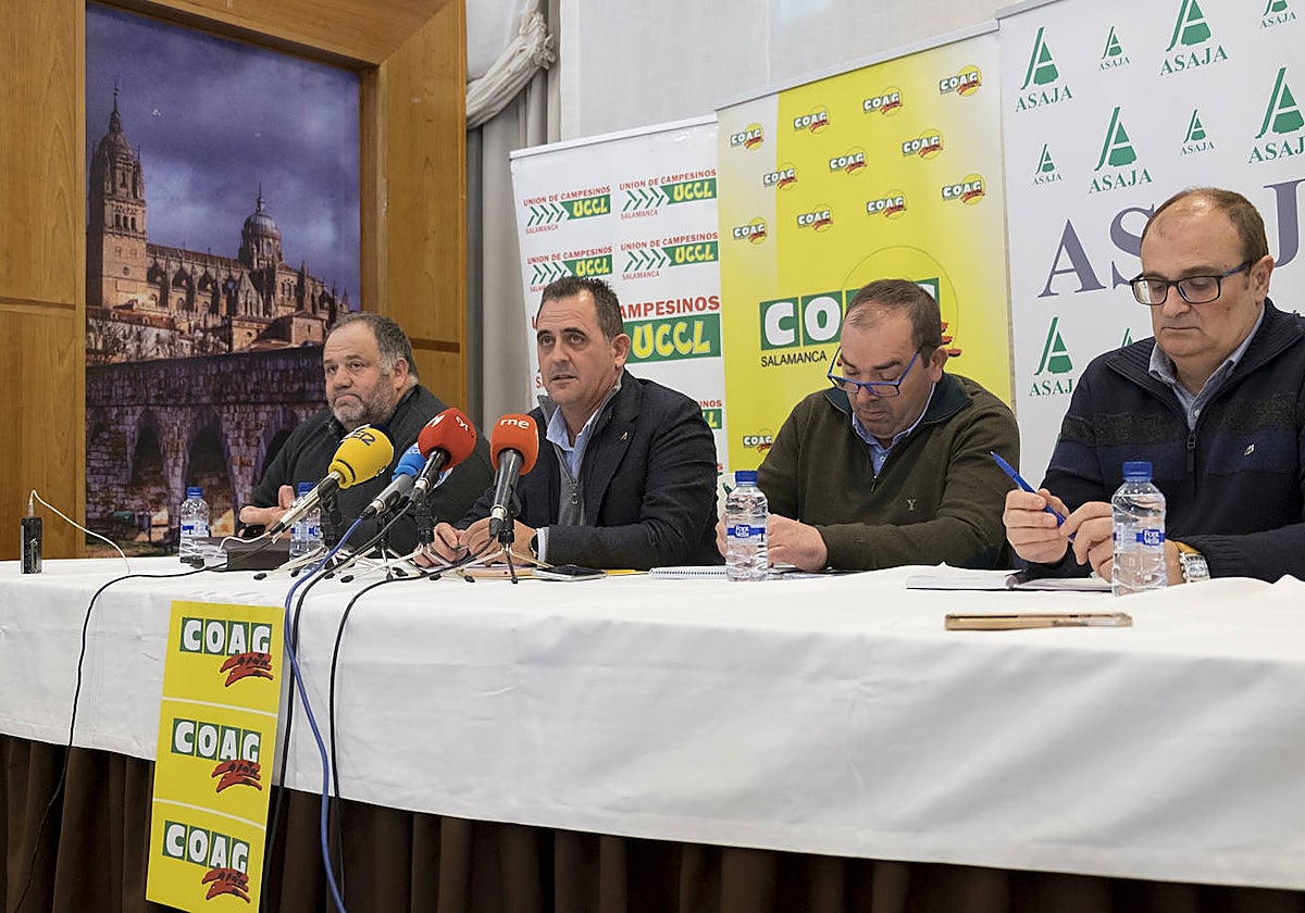 Los responsables de Asaja, COAG, UPA y UCCL en Salamanca dan a conocer su movilización conjunta
