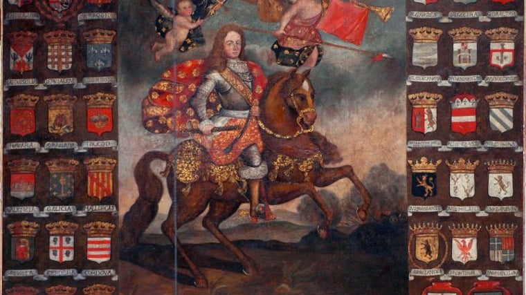 Retrato de Felipe V con el escudo de Córdoba abajo a la izquierda