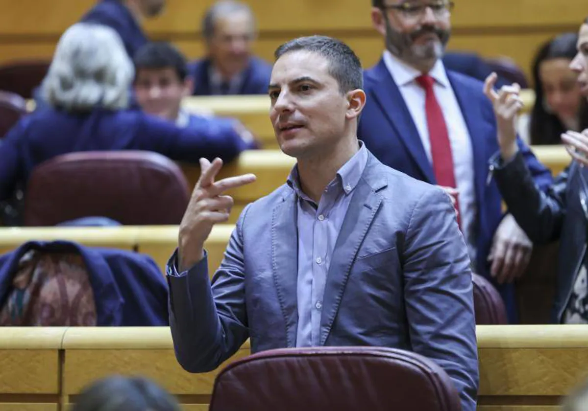 El secretario general del PSOE de Madrid, Juan Lobato, en el Pleno del Senado